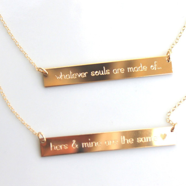 Custom Engraved Necklace - Gold Bar Necklace - Word Sentence Quote - Gold Roman Numeral - Date Personalized necklace - Nameplate Horizontal