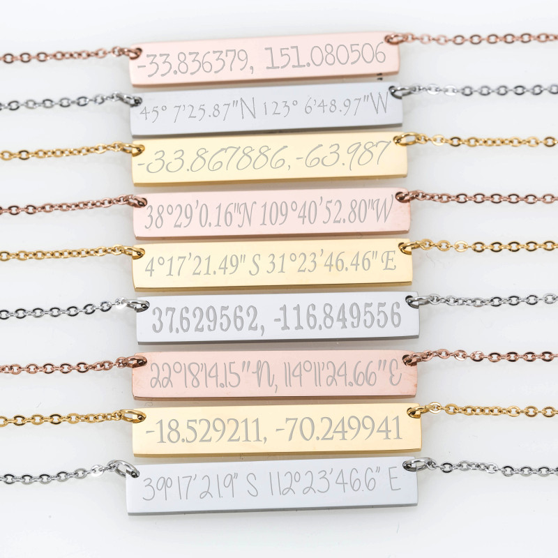 Custom End Personalized Gold Silver Coordinates Necklace Location Gps Latitude Longitude Wedding Gift Anniversary
