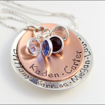 Custom Gifts for Mom | Copper & Sterling Silver Necklace, Personalized Name Necklace, Birthstone Mom Necklace