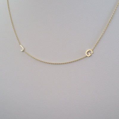 Custom Gold Initial Necklace- Custom Initial Necklace- Multi Initial Necklace- 18k Gold Initial Necklace- Personalized two initial sideways