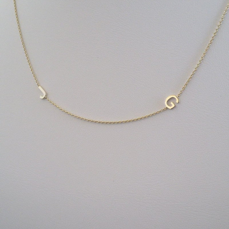 Personalize 3/8" Sideways Two Initials Necklace in Yellow Gold Plated Silver