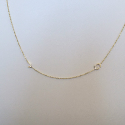 Custom Gold Initial Necklace- Custom Initial Necklace- Multi Initial Necklace- 18k Gold Initial Necklace- Personalized two initial sideways