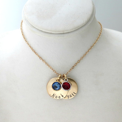 Custom Gold Necklace with Birthstones - Personalized Name Jewelry - Kids Name - Son - Daughter - Mothers - Grandma - Engraved - Womens