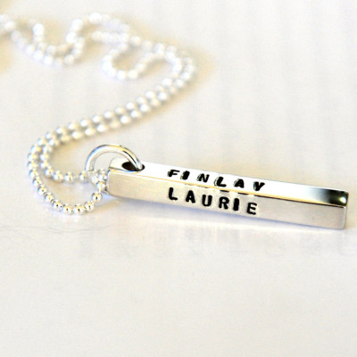 Custom Hand Stamped Necklace, Name Necklace, Personalized Jewelry, Rectangle Bar Jewelry, Sterling Silver Necklace