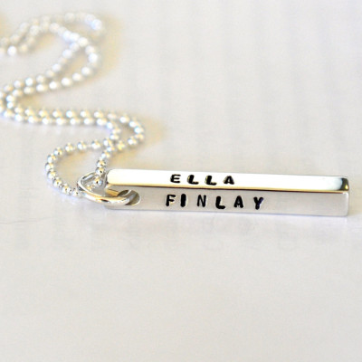 Custom Hand Stamped Necklace, Name Necklace, Personalized Jewelry, Rectangle Bar Jewelry, Sterling Silver Necklace