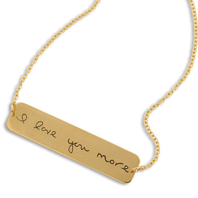 Custom Handwriting Jewelry - Gold Bar Necklace - Horizontal Gold Plated Bar Necklace - Signature Gold Memorial Necklace - up to 15 letters