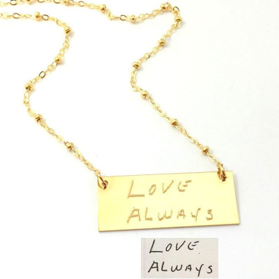 Custom Handwriting Jewelry Handwritten Necklace Gold bar rectangle necklace memorial jewelry gift for her own handwriting loves ones writing
