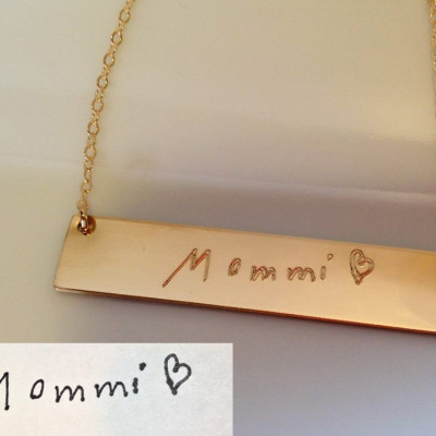 Custom Handwriting Necklace / Actual Sterling Silver Signature Necklace Personalized gold bar Necklace / Memorial handwriting jewelry