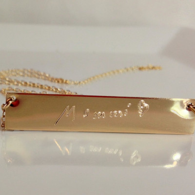 Custom Handwriting Necklace / Actual Sterling Silver Signature Necklace Personalized gold bar Necklace / Memorial handwriting jewelry