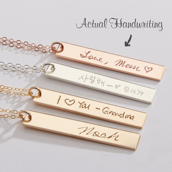 Custom Handwriting Necklace-Actual Handwriting 1 2 3 4 Bars-Personalized Memorial Signature-Kids Handwritten Note-Gold-Rose-Silver-CG261N