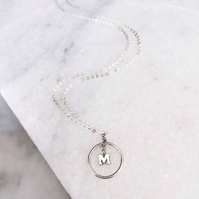 Custom Initial Necklace, Initial Round Necklace, Sterling Silver Necklace, Name Necklace, Letter Necklace, Boho Jewelry