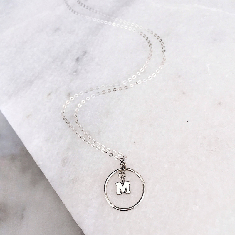 Penguin charm necklace initial necklace antique silver initial hand stamped monogram personalized