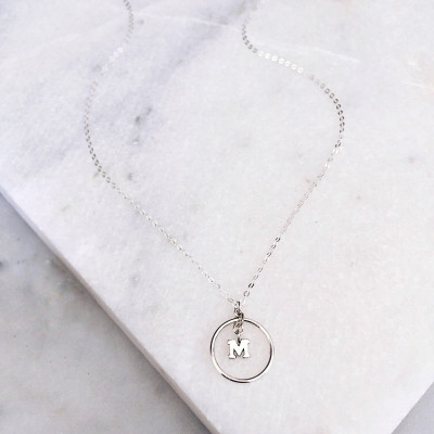 Custom Initial Necklace, Initial Round Necklace, Sterling Silver Necklace, Name Necklace, Letter Necklace, Boho Jewelry