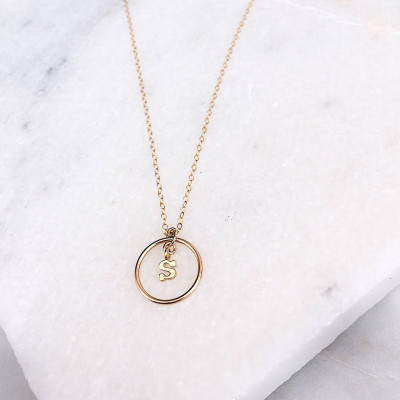 Custom Letter Necklace, Delicate Layered Necklace, Open Gold Circle, Personalized Necklace, Gold Plated, Sterling Silver, Name Necklace