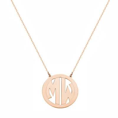 Custom Made 2 Initials Circle Font Monogram Necklace in 18k Rose Gold Over 925 Sterling Silver - Monogram Necklace - Nameplate Necklace