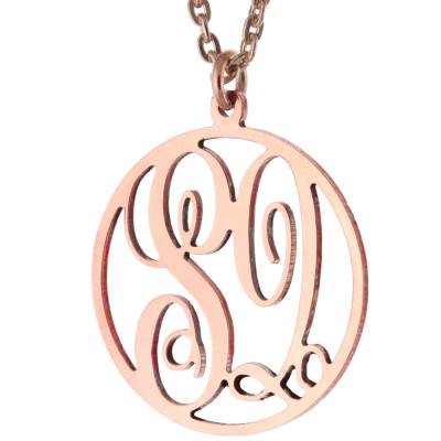 Custom Made 2 Initials Monogram pattern Circle Necklace in 18k Rose Gold Clad 925 Sterling Silver - Monogram Necklace - Nameplate Necklace