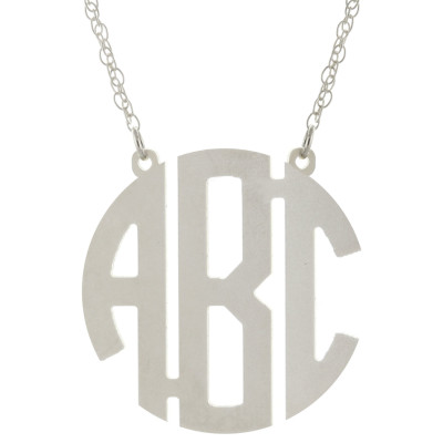 Custom Made 3 Initials Circle Block Monogram Necklace in 925 Sterling Silver - Monogram Necklace - Nameplate Necklace