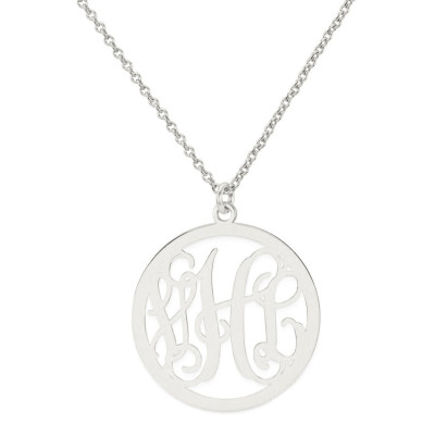 Custom Made 3 Initials Monogram Circle Necklace in Rhodium White Gold Over 925 Sterling Silver - Monogram Necklace - Nameplate Necklace