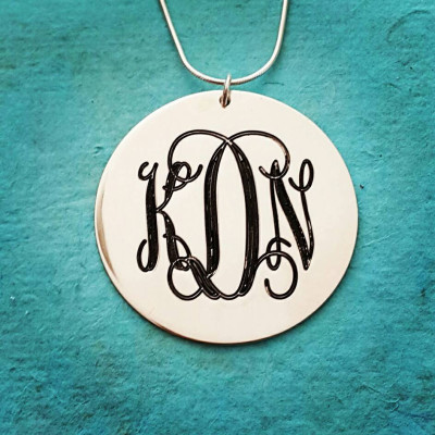 Custom Made Sterling Silver XL Monogram Pendant / Monogram Necklace / Monogram on XL Tag / Custom Silver Monagram Necklace / Free Shipping!