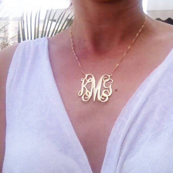 Custom Monogram Necklace - Large Monogram Necklace - Gold Initial Necklace, Personalized Monogram, Monogram Necklace, Wedding gift