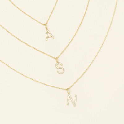 Custom Pave Stone Initial Necklace - Dainty Gold Letter - Personalized Initial Necklace - Minimal Letter Necklace - Initial Jewelry #DCD01