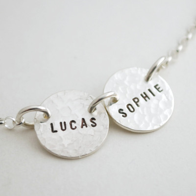 Custom Silver Linked Two Name Hand Stamped Personalized Necklace with Two Names Sterling Silver