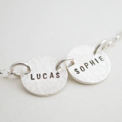 Custom Silver Linked Two Name Hand Stamped Personalized Necklace with Two Names Sterling Silver