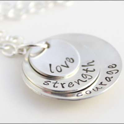 Custom Sterling Silver Stacked Necklace | Love Strength & Courage, Inspiration Jewelry for Women, Special Gifts for Friend with Cancer