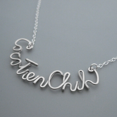 Custom Word Necklace - curved for long names or words with delicate sterling silver chain, mom name necklace