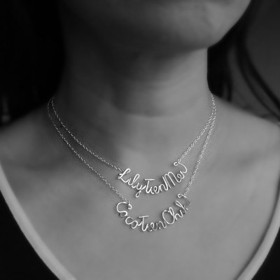 Custom Word Necklace - curved for long names or words with delicate sterling silver chain, mom name necklace