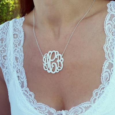 Custom made Silver Monogram Necklace, 1.5" , Personalized gift, Christmas Gift, silver monogram