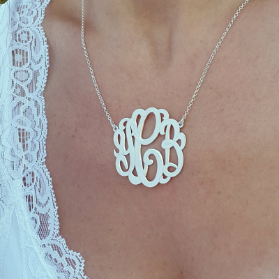 Custom made Silver Monogram Necklace, 1.5" , Personalized gift, Christmas Gift, silver monogram