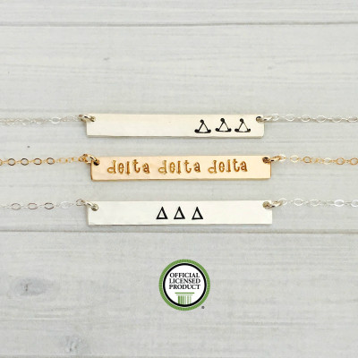 DELTA DELTA DELTA Necklace - Delta Delta Delta Jewelry - Sorority Necklace - Sorority Bar Necklace - Tri Delta - Big Sis Little Sis Gift