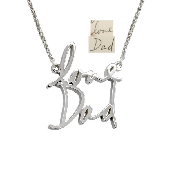 Dad Memorial Jewelry Dad Handwriting Necklace, Sterling Silver Love Dad Necklace, Personalized Memorial Jewelry Gift Handwritten Necklace