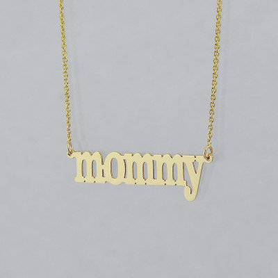 Dainty Mommy Name Necklace, 1 Inch Personalized Solid Gold Laser Cut Any Letters GC56