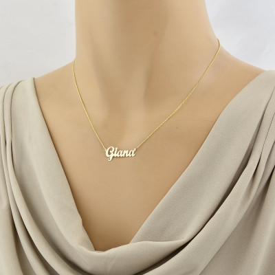 Dainty Script Name Necklace, Solid Gold 1 Inch Personalized Pendant Laser Cut Fine Jewelry GC52