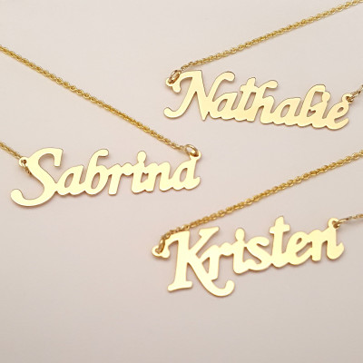 Dainty Solid Gold Name Necklace, 1 Inch Personalized Necklace Laser Cut Fine Jewelry GC51