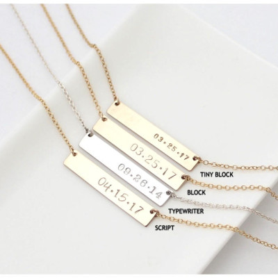 Date Bar Necklace - Date Necklace - Personalized Gold Bar Necklace - Gold Name Bar - Silver Bar Necklace - Engraved Bar Necklace