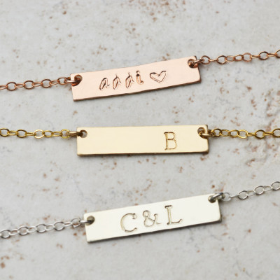Diamond Bar Necklace Set / Personalized Bar Necklace / Mini Bar Necklace / Gold, Silver, Rose Gold / Bridesmaid Gift LA102 + LA141