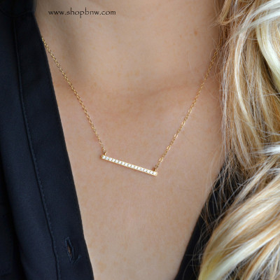 Diamond Bar Necklace Set / Personalized Bar Necklace / Mini Bar Necklace / Gold, Silver, Rose Gold / Bridesmaid Gift LA102 + LA141