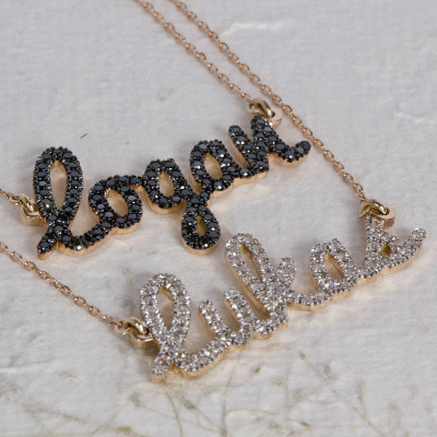 Diamond Name Necklace, 18k Name Necklace, Solid Gold Name Necklace, Custom Name Necklace, Diamonds Name, Personalized Diamond Necklace