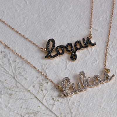 Diamond Name Necklace, 18k Name Necklace, Solid Gold Name Necklace, Custom Name Necklace, Diamonds Name, Personalized Diamond Necklace
