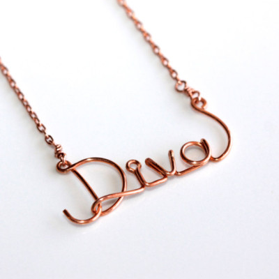 Diva * Simple Necklace * Wire Name Necklace * Minimalist Necklace * Custom Jewelry * Wire Words * Wire Word Art * Wire Name * Diva Necklace