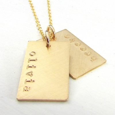 Dog Tag Necklace - Gold Name Charm Necklace - Personalized Jewelry - E. Ria Designs