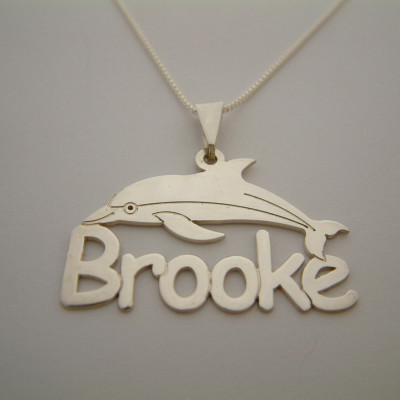 Dolphin Necklace Brooke Name Necklace Birthday Gift Brooke Necklace Silver Name Tag Any Name Dolphin Necklaces Collier Prénom Sweet 16 Gift