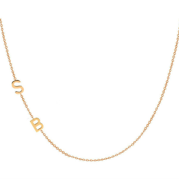 Double 18k gold asymmetrical initial necklace