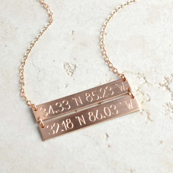 Double Bar necklace, coordinates necklace, linked bar necklace, Personalized Bar Necklace, Gold Bar Necklace, custom necklace LA104