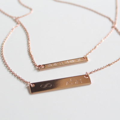 Double Layered Engravable Bar Necklaces, Custom Engraving, Roman Numerals, Compass Coordinates, Custom Engraving, Name, Bridesmaid Gift