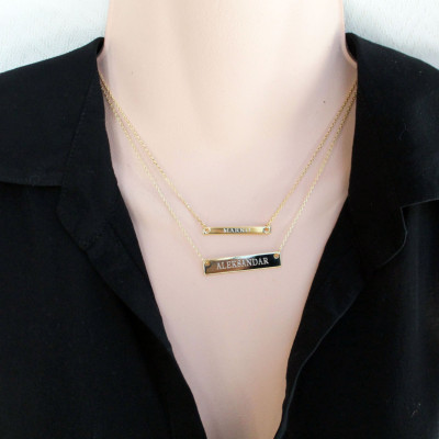 Double Layered Engravable Bar Necklaces, Custom Engraving, Roman Numerals, Compass Coordinates, Custom Engraving, Name, Bridesmaid Gift