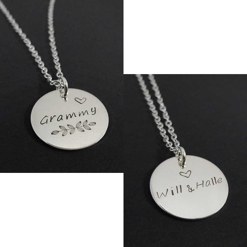 Hand Stamped Christmas Gift 2 Sided Personalized Name Circle Swivel Necklace 